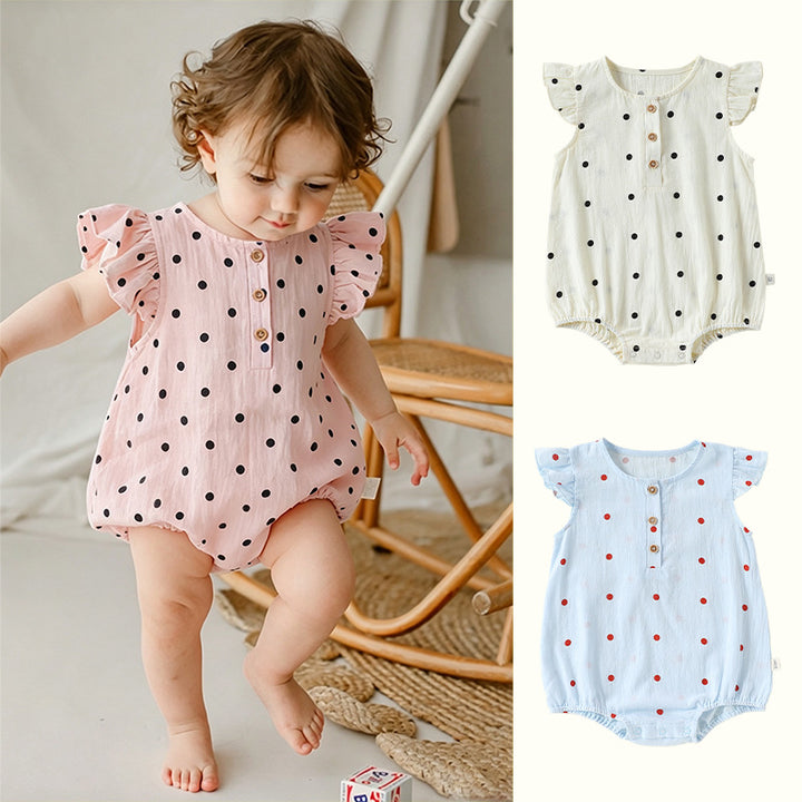 Baby Girl Polka Dot Ruffle Sleeve Cotton Bodysuit