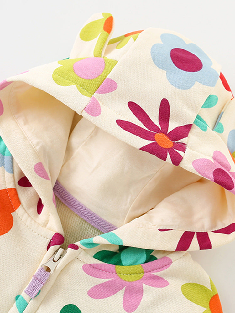Girls’ Floral Colorblock Hooded Zip Jacket