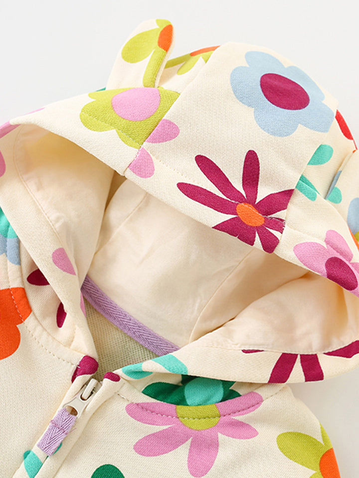 Girls’ Floral Colorblock Hooded Zip Jacket