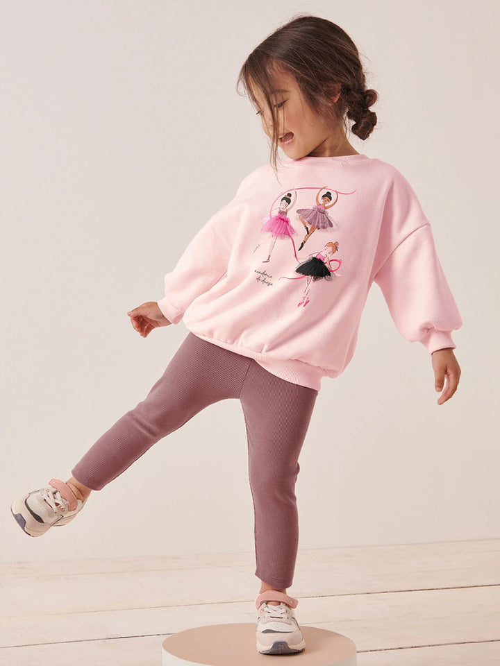 Girls’ Ballet Friends Sweatshirt &amp; Ribbed Leggings Set
