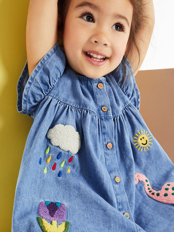 Girls’ Sunny Days Appliqué Jean Dress