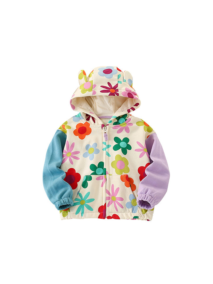 Girls’ Floral Colorblock Hooded Zip Jacket