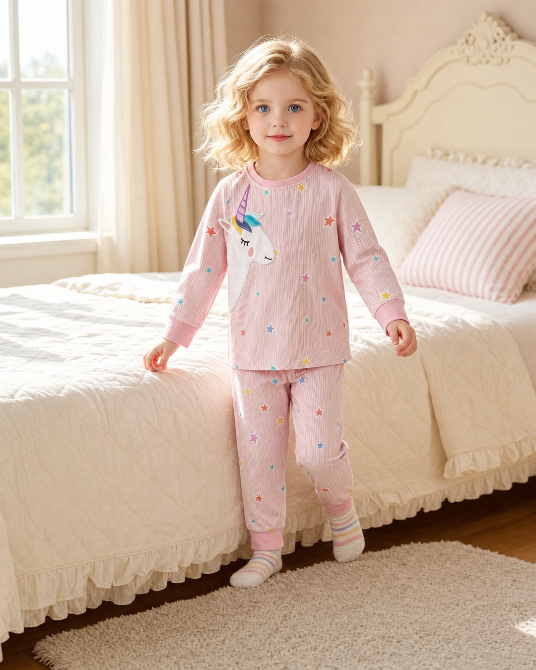 Girls’ Unicorn Cotton-Blend Pajama Set